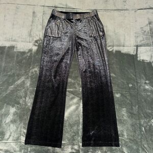 Juicy Couture Pull-On Pants Women's Small Black Velour Stretch Pockets Wide Leg